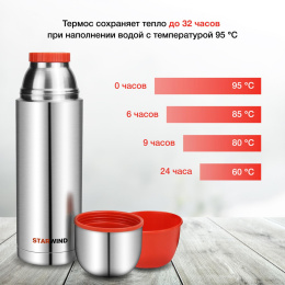 Термос StarWind 20-1000, 1л, серебристый/ красный