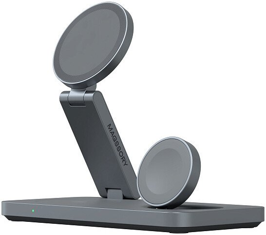 Беспроводное зарядное устройство Magssory WCH017 Yoga Midnight (WCH017m) (3 в 1, для Samsung, с магнитами, с поддержкой Qi2, регулируемый угол наклона, материал корпуса: цинковый сплав)