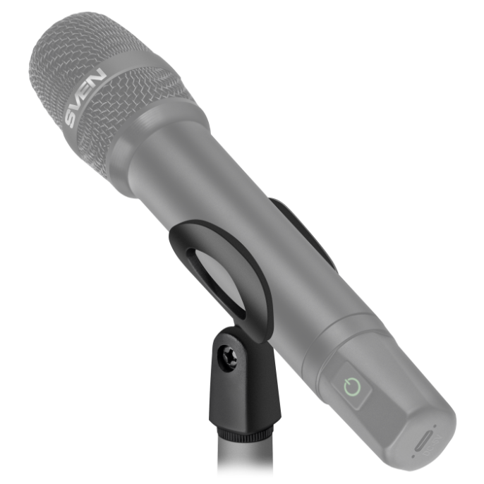 Микрофон Sven MK-740 SV-022532 беспроводной, динамический, ручной, кардиоидная направленность, 100-12000 Гц, 60 дБ, разъем подключения: 6.3 мм, радиус действия: до 25 м, время работы до 12 часов, аккумулятор микрофона: Li-Ion 180mAh, аккумулятор ресиве