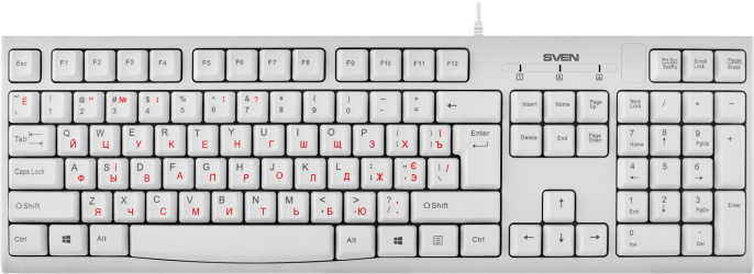 Клавиатура Sven KB-S300 black (USB) (SV-0157560) (проводная, USB, 104 кл., влагоустойчивая конструкция, комфортный, тихий и четкий ход клавиш)