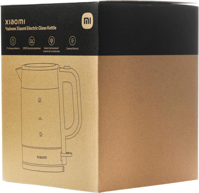Чайник электрический Xiaomi Electric Glass Kettle RU, 1.7л, стекло/пластик