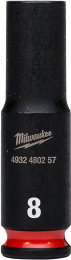 Головка ударная Milwaukee Shockwave 1/4" 8мм (4932480257) (удлиненная, размер посадки: 1/4", размер головки: 8 мм, материал: CrMo, тип крепления: квадрат с отверстием)