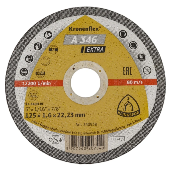 Универсальный отрезной круг Klingspor A346 Extra 125x1,6x22,23мм, Т41 (прямой) 340938