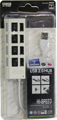 Разветвитель Smartbuy SBHA-7204-W 4-port USB2.0 Hub с выключателями