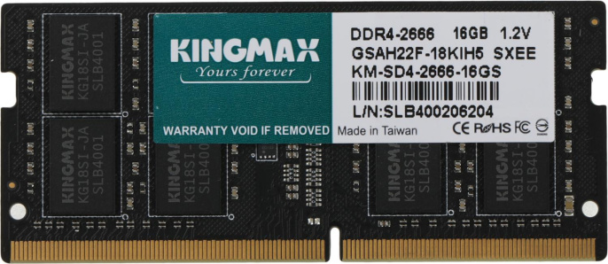 Оперативная память Kingmax KM-SD4-2666-16GS DDR4 - 1x 16ГБ 2666МГц, для ноутбуков SO-DIMM , Ret