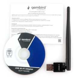 Gembird Сетевой адаптер WiFi 150 Мбит, с антенной, USB, 802.11b/g/n, RTL8188 WNP-UA-010