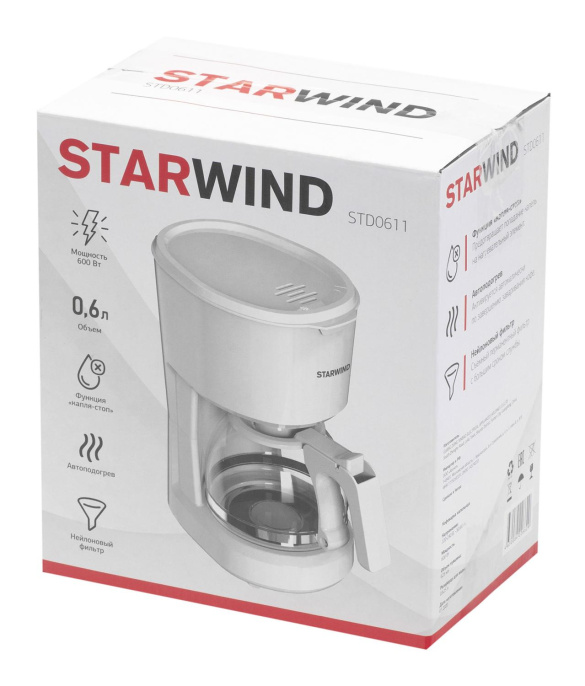 Кофеварка STARWIND STD0611,  капельная,  белый