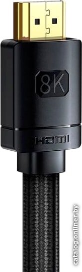 Кабель Baseus CAKGQ-J01 High Definition Series Adapter Cable 8K HDMI 2.1 to 8K HDMI 8K 2.1 1m; 48 Гбит/с; поддрежка: 3D Video, 8K@60Hz, 4K@120Hz, 2K@144Hz, Static HDR, Dynamic HDR, VRR, QMS, ALLM, eARC; Black