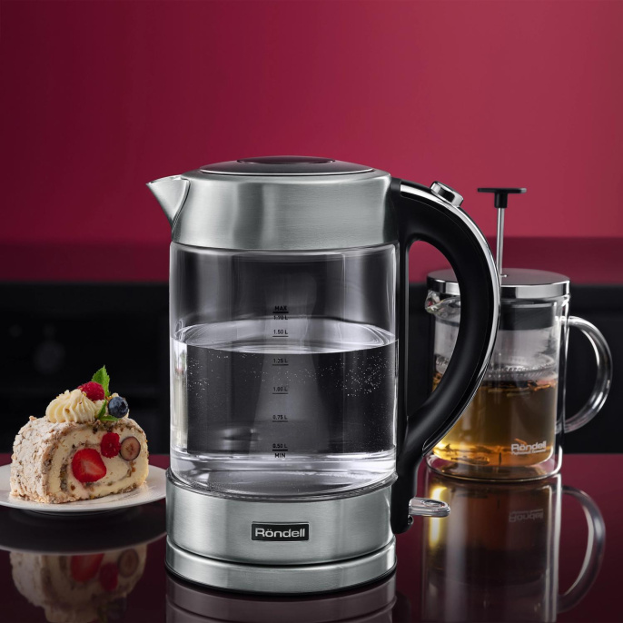 Чайник электрический Rondell 1001-RE-01 1.7л. 2200Вт серебристый корпус: стекло/металл RDE-1001