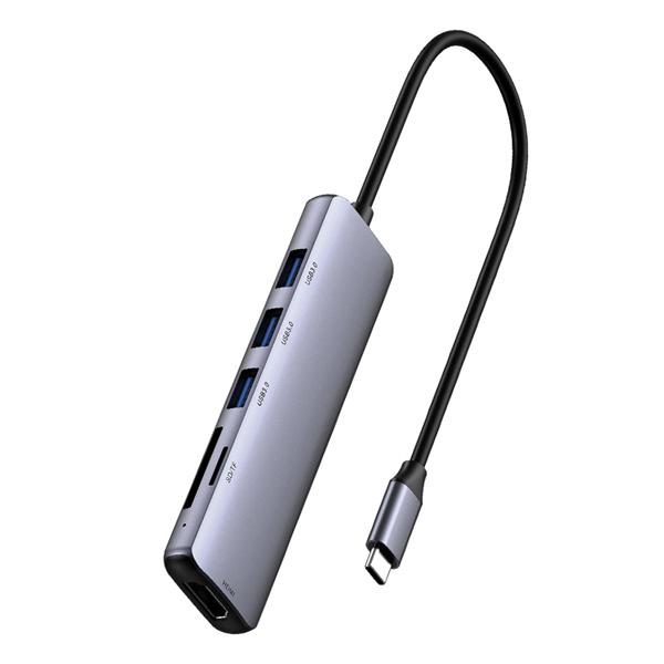 NETAC USB HUB Переходник Netac WF14 WF14GYCN USB Type-A 3.0 x 3, HDMI 4K@30Hz, SDXC, microSDXC, Серебристый