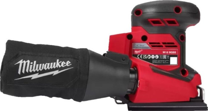 Ленточная шлифмашина Milwaukee M18BQSS-502B 4933479967 питание: Li-ion 18 В , скорость без нагрузки 11 000–13 000 об/мин, диаметр колебания 1.6 мм, пылесборник, дырокол, запасная гладкая основа