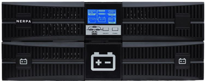 ИБП Nerpa Rack online UPS ИБП NERPA RU online, Rack/Tower, 3 kVA/2.7 kW, установлено 8 x 12V,7Ah АКБ, возможность подключения внешних АКБ