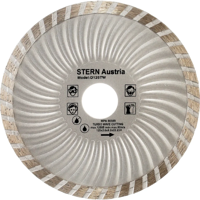 Диск алмазный TORGWIN отрезной турбо-волна по стройматериалам 125х22.2/8.2х2.4мм. "Stern" Standard for Universal Turbo wave S18864