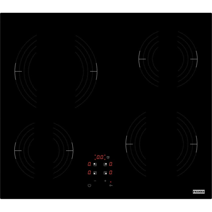 Встраиваемые варочные панели Franke/ Best, Электрическая варочная поверхность, 60см, 4 зоны нагрева, сенсорное управление, 9 ступеней мощности, прямые края, таймер, черная 108.0669.349