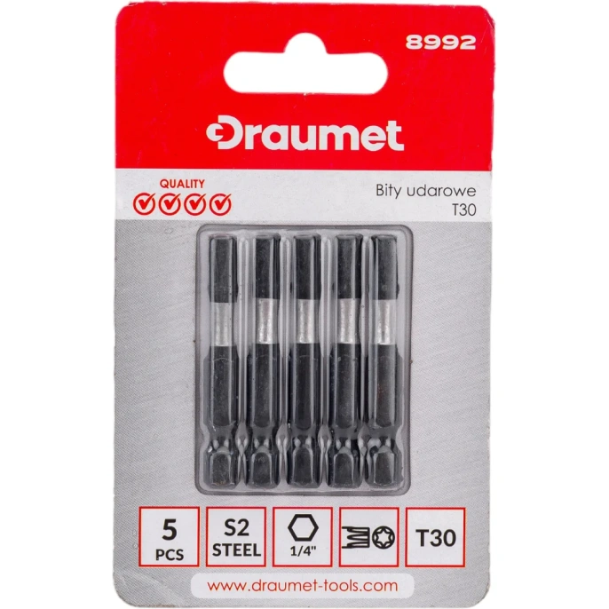 Ударные биты TORX T30, 50 мм, S2, 5 шт DRAUMET 8992