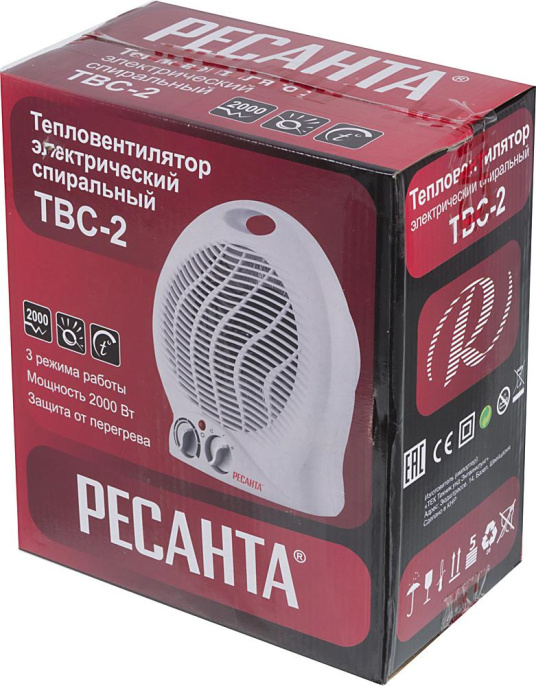 Тепловентилятор Ресанта ТВС-2,  2000Вт,  с термостатом, 2 режима, белый [67/2/2]