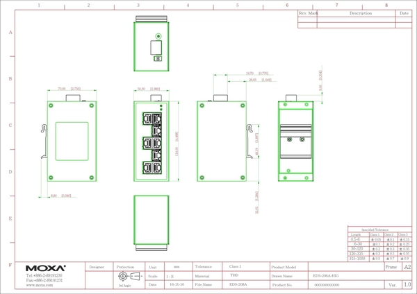 Промышленный неуправляемый коммутатор MOXA EDS-208A, 8 портов 10/100BaseT X , IP30, от -10 до 60°C, DIN-Rail