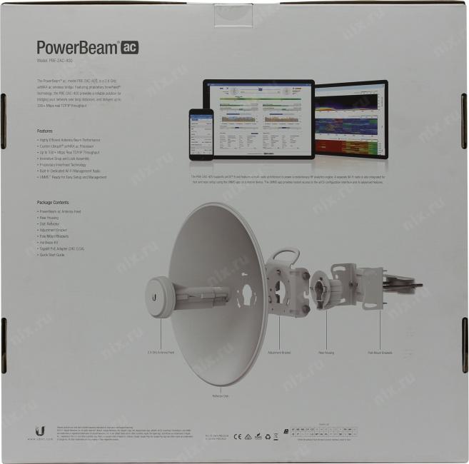 Точка доступа Ubiquiti PowerBeam PBE-2AC-400,  2.4ГГц,  1xRJ45,  белый