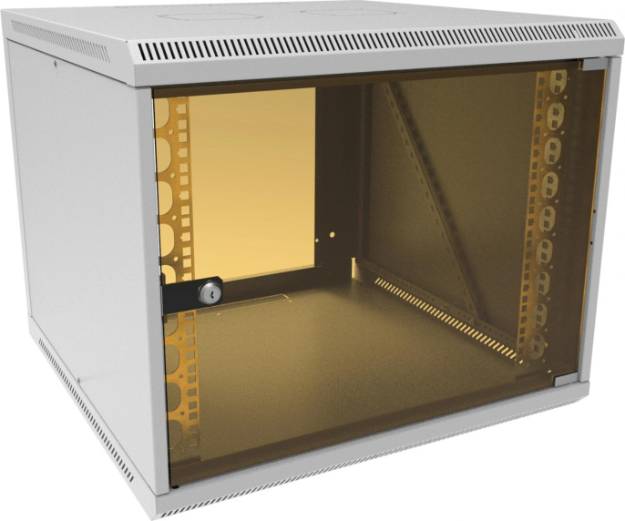 Шкаф коммутационный Suprlan 05-1096 настенный 9U 600x600мм пер.дв.стекл направл.под закл.гайки 70кг светло-серый 535мм 22.69кг 500мм металл