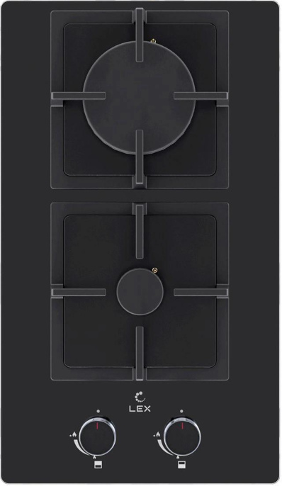Газовая варочная панель LEX GVG 324 BBL,  2 конфорки,  закаленное стекло,  черный