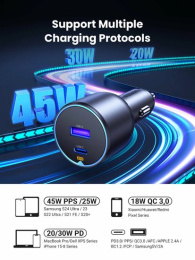 Автомобильное зарядное устройство UGREEN EC701 35023 63W 2-Port USB-C PD&USB-A w/o Cable Fast Car Charger без кабеля. Цвет: серый (35023_)