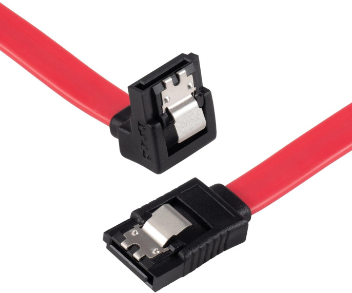 Кабель SATA Buro SATA (прямой) -  SATA (угловой),  0.5м,  красный [bu-sata-sata-ang-lock]