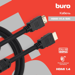 Кабель аудио-видео Buro HDMI (m) -  HDMI (m),  ver 1.4,  1м, GOLD,  ф/фильтр,  черный [hdmi-v1.4-1mc]