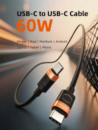 Кабель CABLETIME CUP6H (CT-CM60-AOB1) 1м USB C PD60W алюминий и ПВХ + плетеный для смартфонов