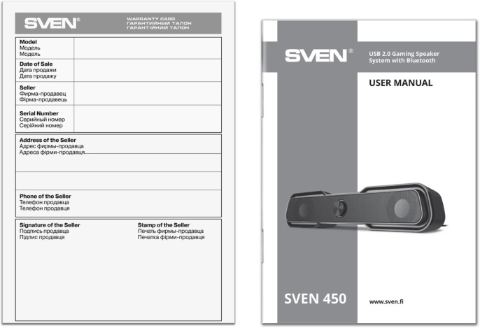 Саундбар Bluetooth Sven 450,  2.0,  черный [sv-020958]