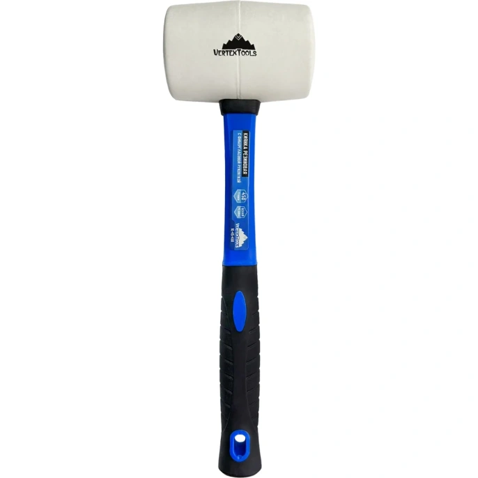 Киянка vertextools 450 г, белая резина, фибергласовая рукоятка 10-45-450