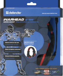 Гарнитура игровая Defender Warhead G-185, для компьютера, накладные, проводные, черный / красный [64106]
