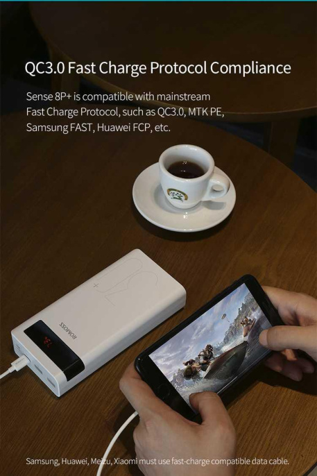 Мобильный аккумулятор Romoss Sense 8P+ 30000mAh QC3.0 18W 3A 2xUSB-A/USB-C белый 6958377507070