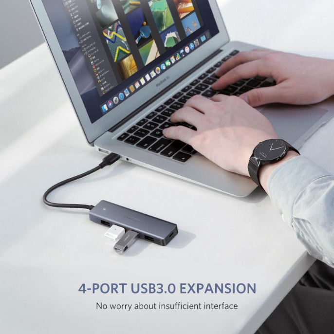 Хаб UGREEN CM219 50985 4-Ports USB A 3.0 Hub. Цвет: серый