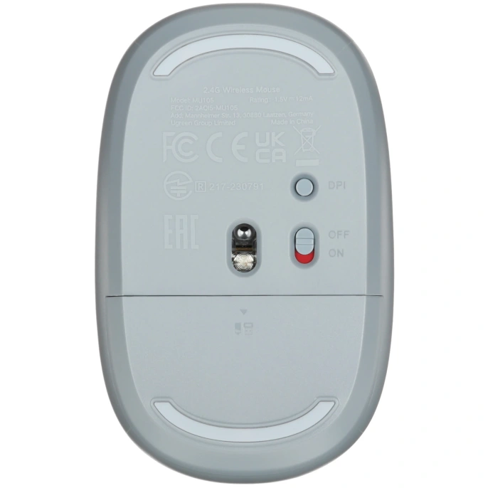 Мышь UGREEN MU105 90671, 800/1200/1600/2400 DPI,функция бесшумного режима, Режим: беспроводной -2,4 ГГц, рабочее расстояние: 10 м, рабочее напряжение: 1,5 В, рабочий ток: 10 мА, щелочная батарея AA входит в комплект 