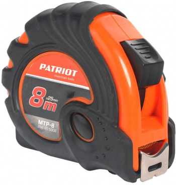 Рулетка строительная Patriot MTP-8 дл.полотна 8м изм.шкала в см зацеп простой черный/оранжевый 350005008