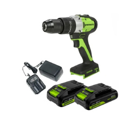 Greenworks GD24DD60 Дрель-шуруповерт ударная аккумуляторная, 24V, бесщеточная, 30/60Нм,2х2Ач,ЗУ,кор [3704107CUC]