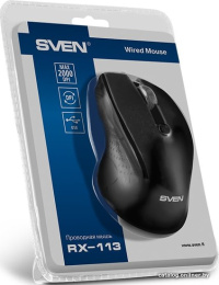Мышь Sven RX-113 Black USB SV-018733 ноутбучная мышь для ПК, проводная USB, сенсор оптический 2000 dpi, 6 кнопок, колесо с нажатием, цвет черный