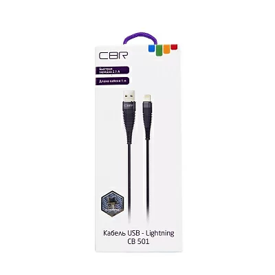 Кабель CBR CB 501 Black, USB to Lightning, 2,1 А, 1 м, цветная коробка