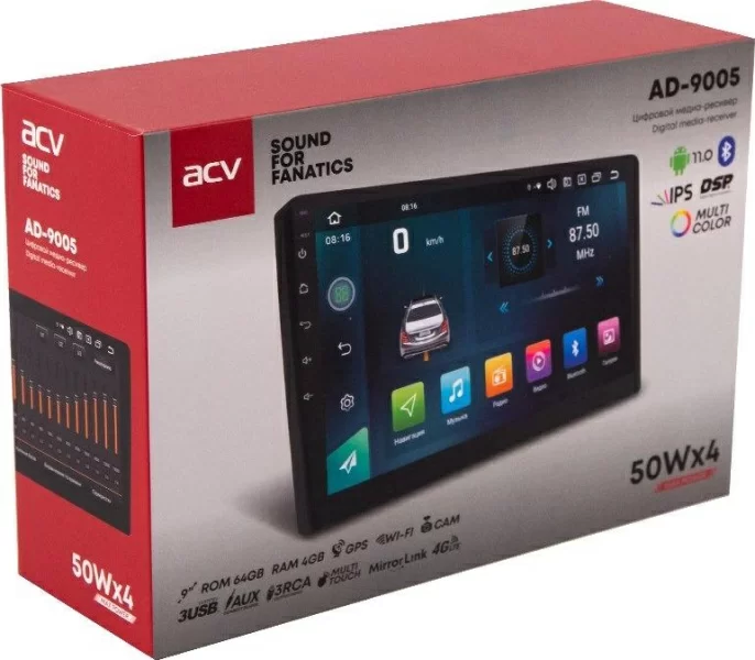 Автомагнитола ACV AD-9005 2DIN 4x50Вт v5.1 USB 3.0 AUX 4096Mb DSP Android 11 9" WiFi 3G/4G 3 (41396)