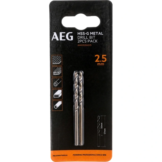 Сверло по металлу HSS-G (2 шт; 2.5х30х57 мм) AEG AAKHSSG025 4932479305
