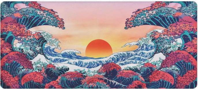 Коврик для мыши Red Square Nami XXL RSQ-40044 900х400х4 мм, для лазерных и оптических мышей, красный, голубой, жёлтый, рисунок закат в море