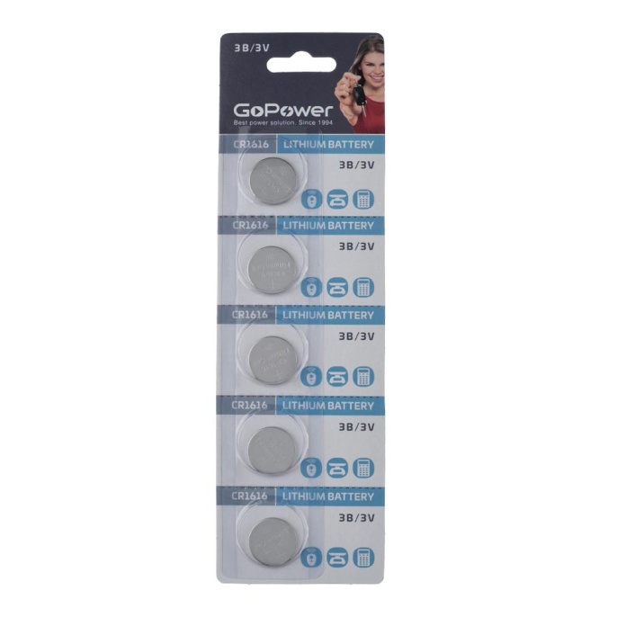 Батарейка CR1616/ Батарейка GoPower CR1616 BL5 Lithium 3V 5/100/2000 5 шт. 00-00023144