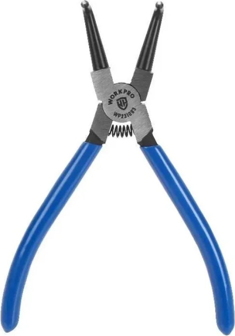 Клещи для стопорных колец WorkPro WP231083 180мм изогнутые, материал хром-ванадий CR-V, легко очищаемые рукоятки, пружинный механизм для удобства работы