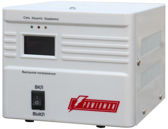 Стабилизатор POWERMAN AVS 1000A, ступенчатый регулятор, 1000ВА/550Вт, 160-260В, максимальный входной ток 7А, 1 евророзетка, IP-20, напольный, 190мм х 150мм х130мм, 2.87 кг./ Stabilizer POWERMAN AVS 1000A, step-type regulator, 1000 VA / 550W, 160-260V, the
