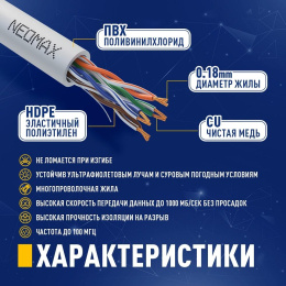 NEOMAX NM13601-020 Шнур коммут. UTP 2 м, cat.6, серый, многожильный