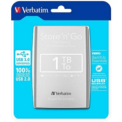 VERBATIM 3.0 Portable Hard Drive 1TB Silver Store 'n' Go