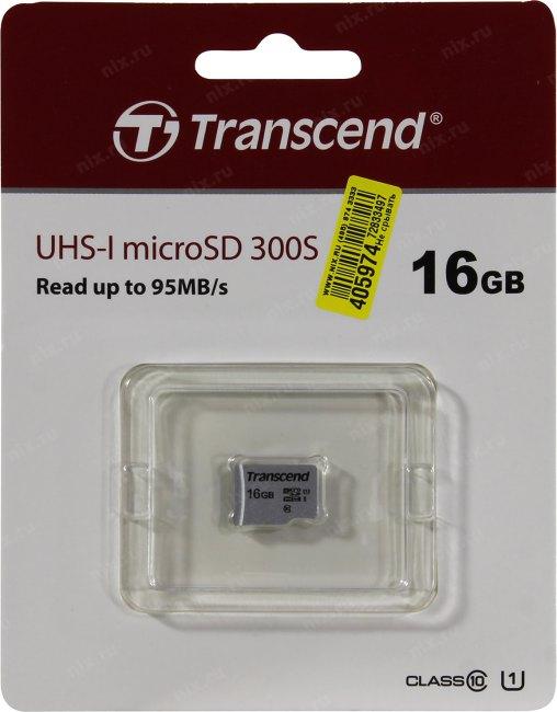 Флеш карта microSD 16GB Transcend microSDHC Class 10 UHS-1 U1, без адаптера , TLC TS16GUSD300S