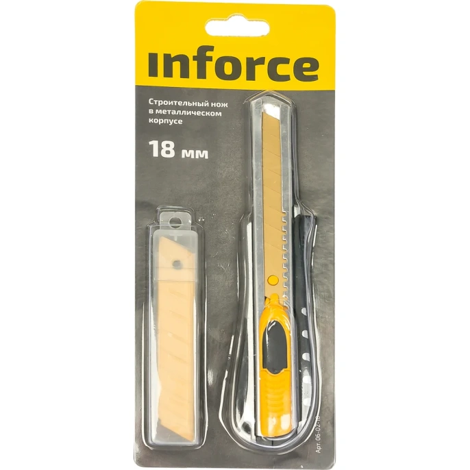 Строительный нож 18 мм в металлическом корпусе Inforce 06-02-10