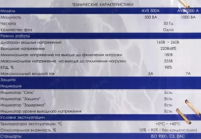 Стабилизатор Powerman AVS 1000A (вх.160-260V вых.220V±8% 1000VA 1 розетка Euro)