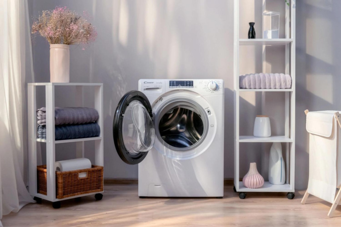 Стиральная машина узкая Candy Smart Pro Inverter CSOW43 646TWMB-07, с фронтальной загрузкой, 6кг, 1300об/мин, с паром, с сушкой, инверторная